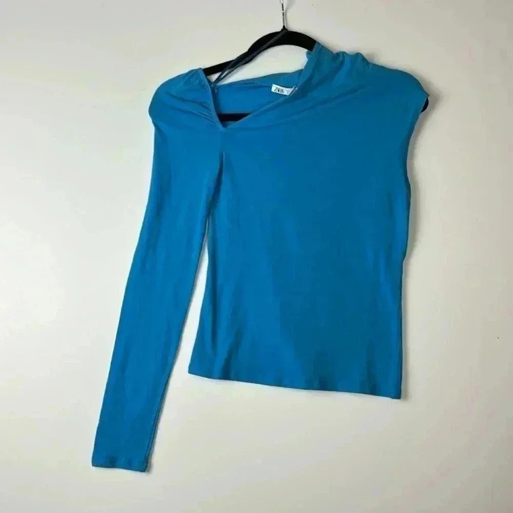 Zara one sleeve blue top stretchy sz small
